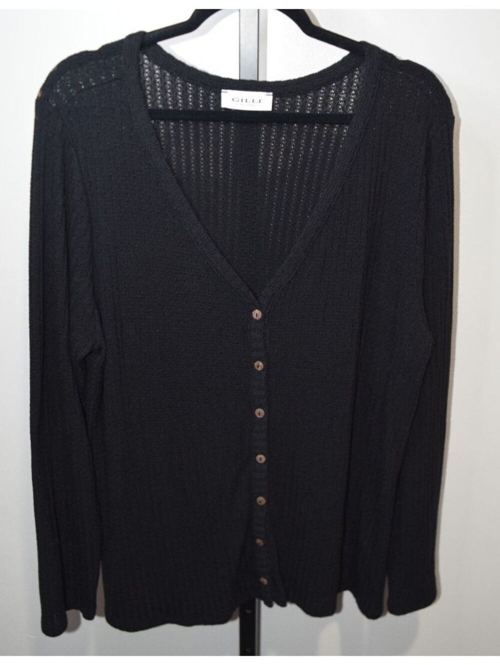 GILLI Black Button-Up Knit Cardigan Sweater 2X